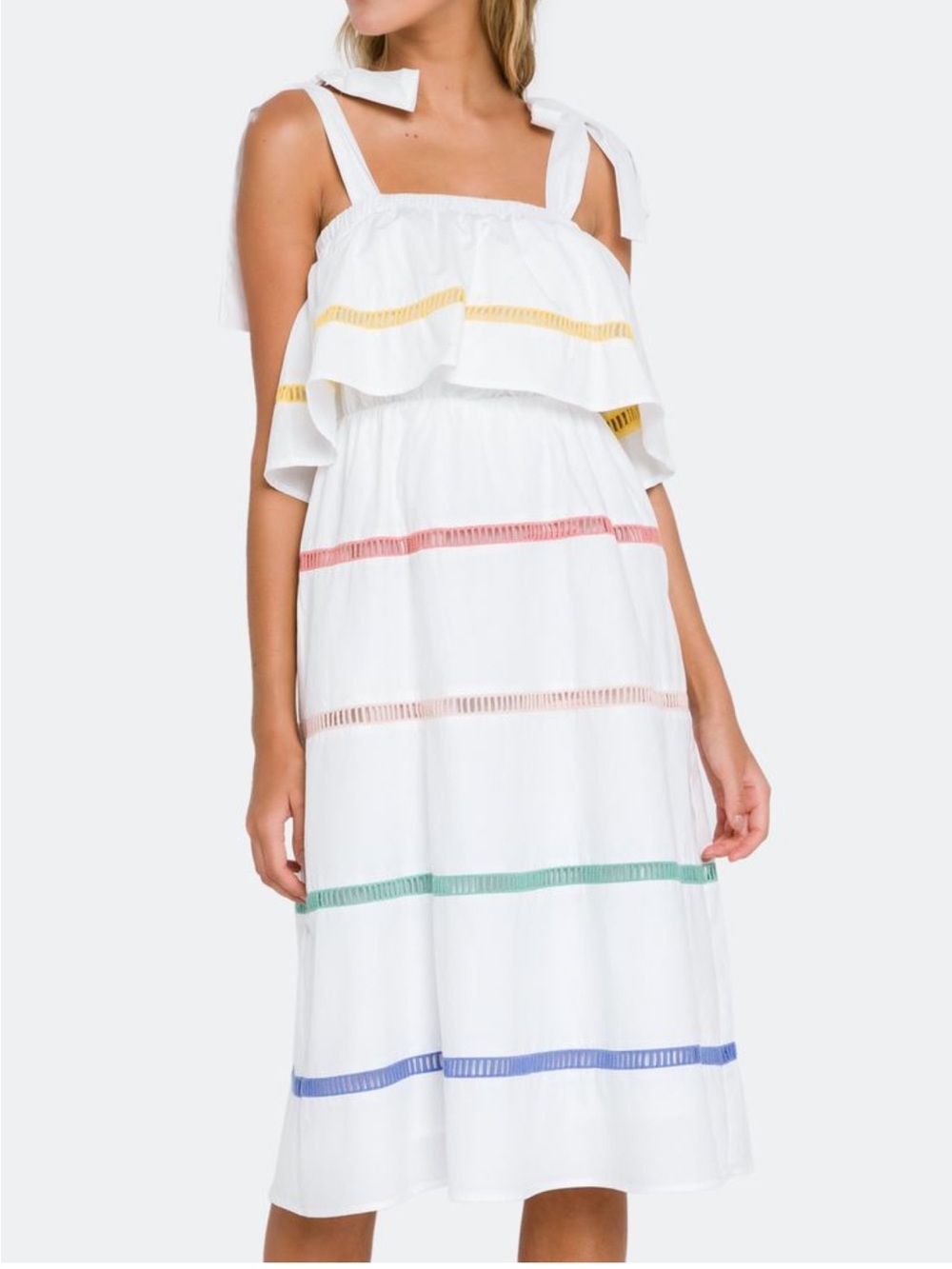 ENGLISH FACTORY White Cotton Midi Dress Multicolored Stripes Size Medium